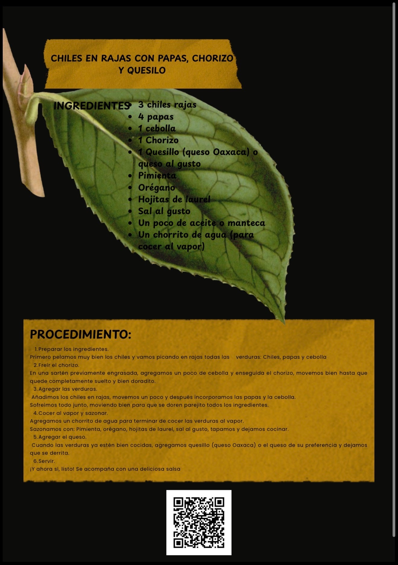 CALENDARIO YEYE CHILES EN RAJAS CON PAPAS,CHORIZO Y QUESILLO.